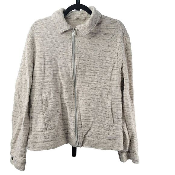 Zara Jacket Tweed Cream Blazer Zip Up Zipper Pockets Long Sleeves Knit Large - Picture 3 of 7